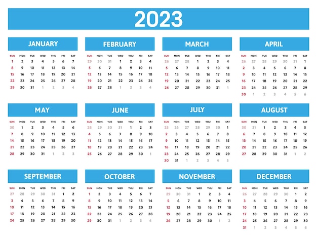 Modelo de design de calendário 2023 simples