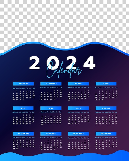 Vetor modelo de design de calendário 2024