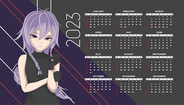 Modelo de design de calendário de anime 2023