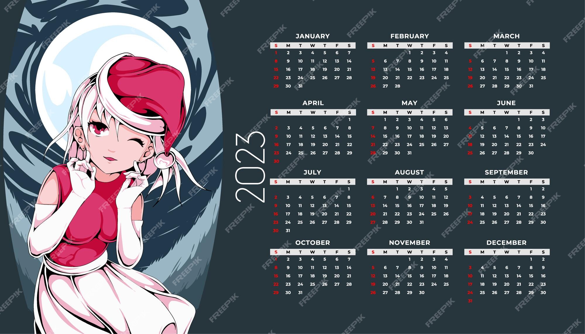 Modelo de design de calendário de anime 2023