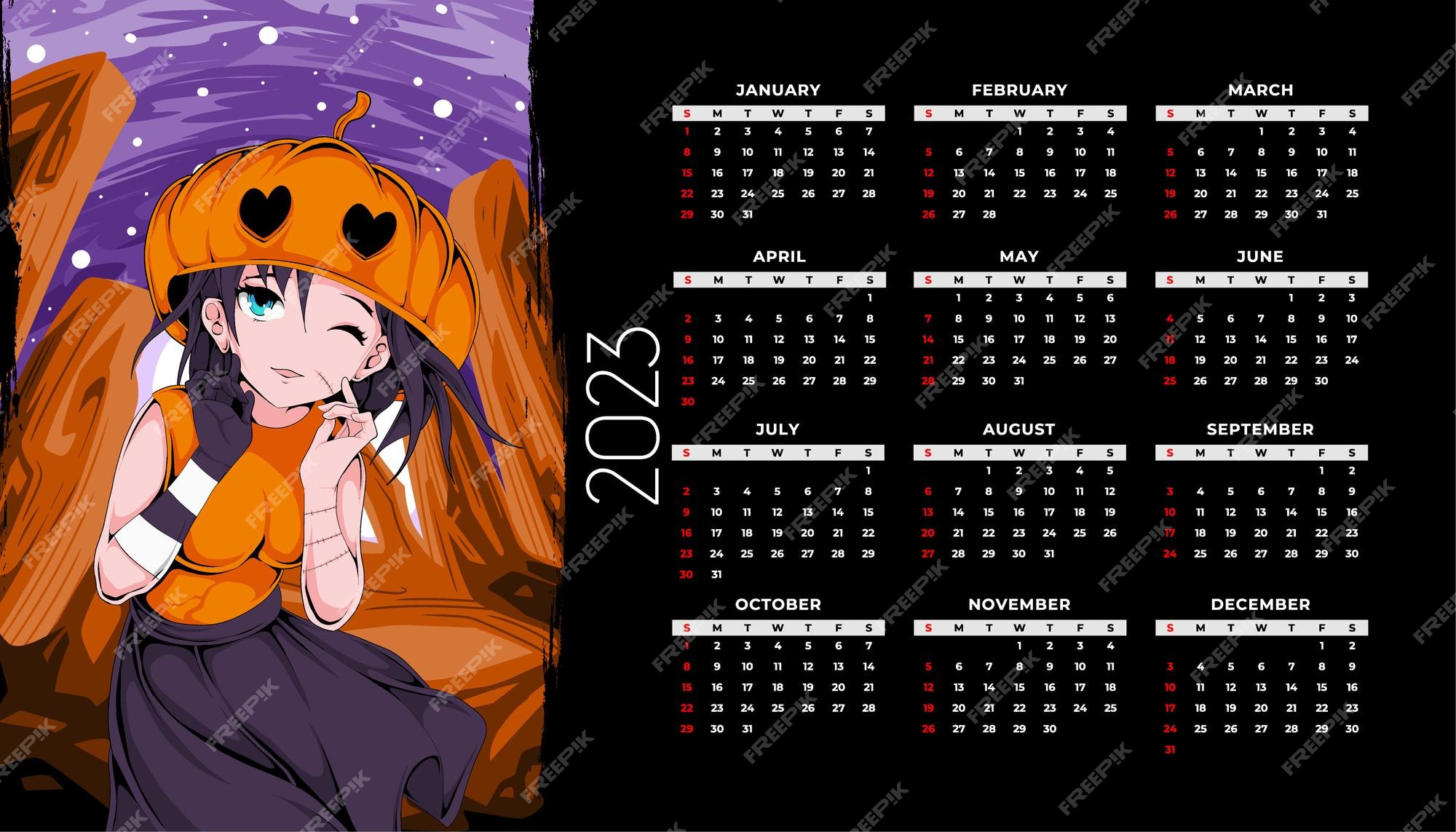 Modelo de design de calendário de anime 2023