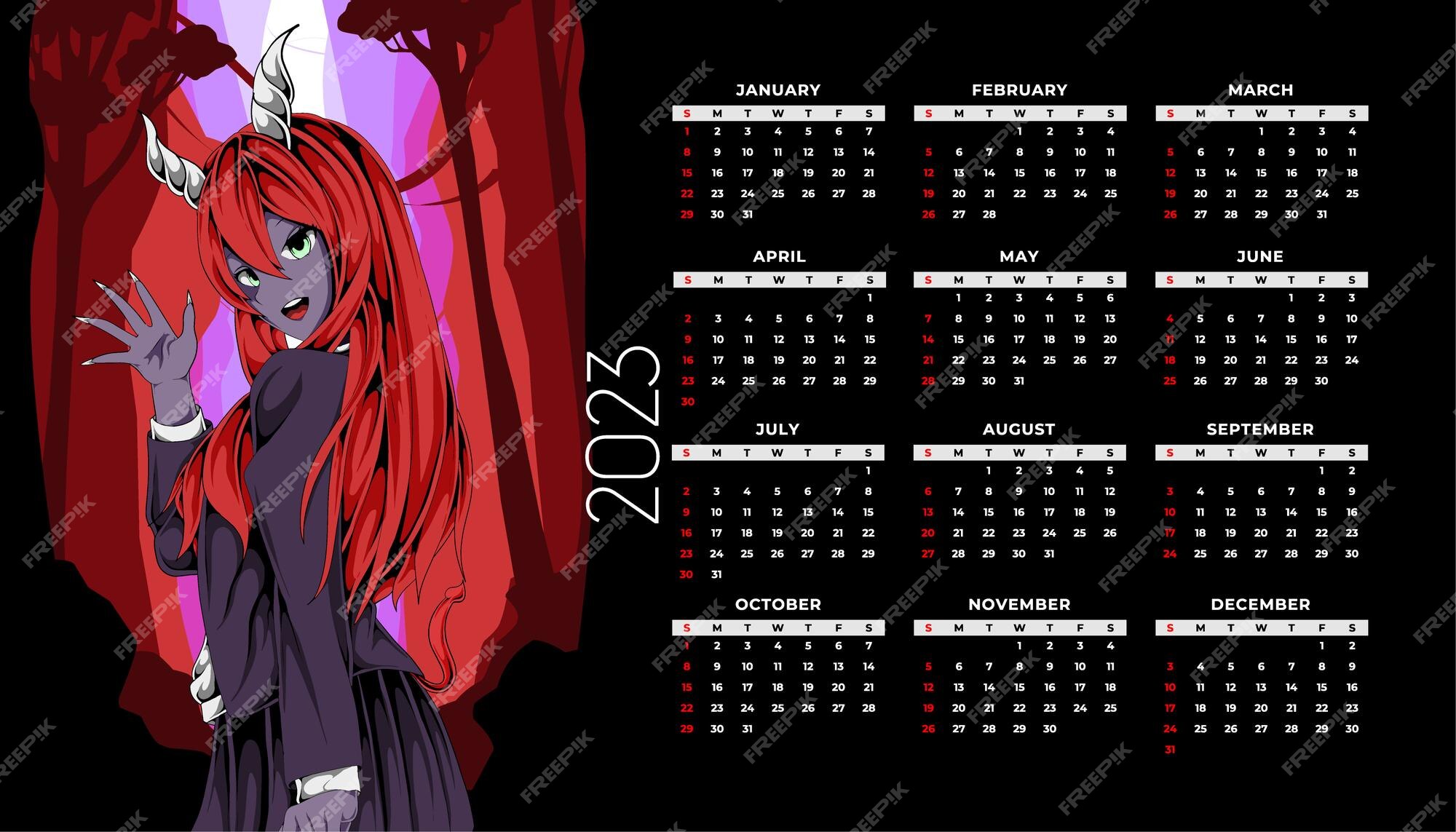 Modelo de design de calendário de anime 2023