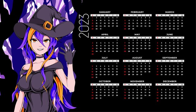 Modelo de design de calendário de anime 2023