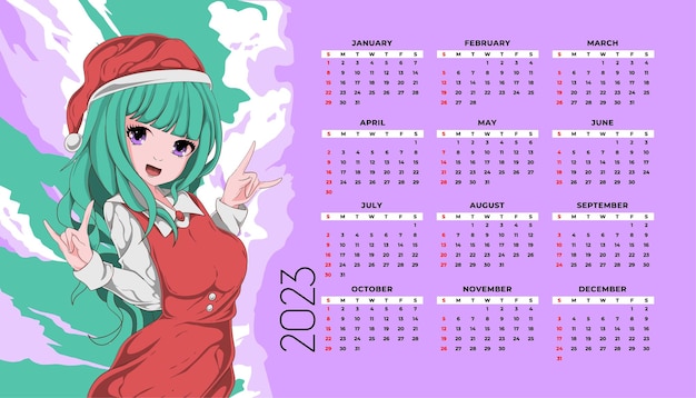 Modelo de design de calendário de anime 2023