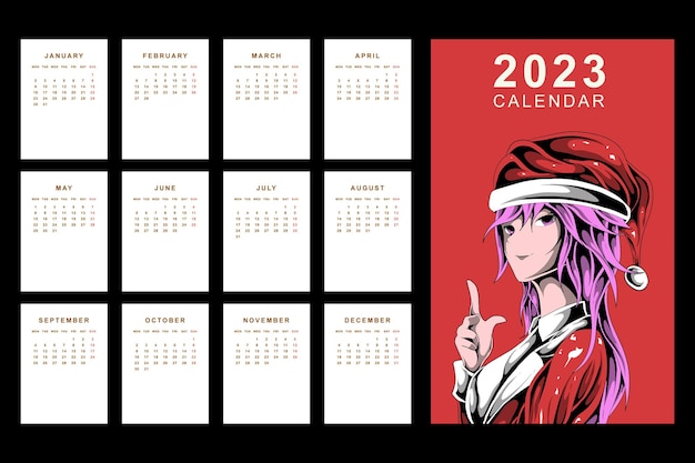 Modelo de design de calendário de anime 2023