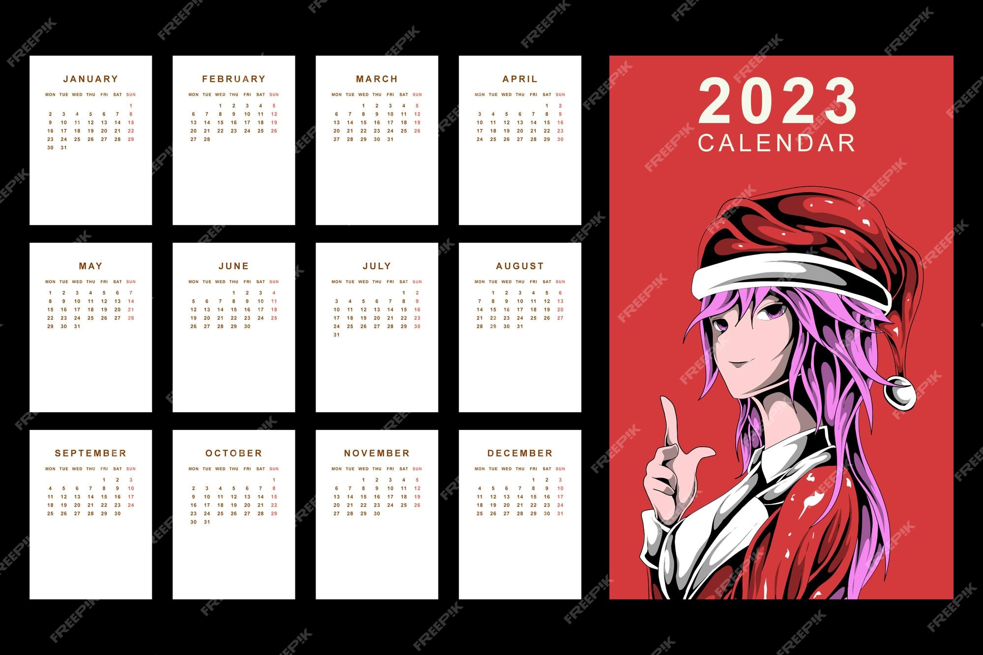 Modelo de design de calendário de anime 2023