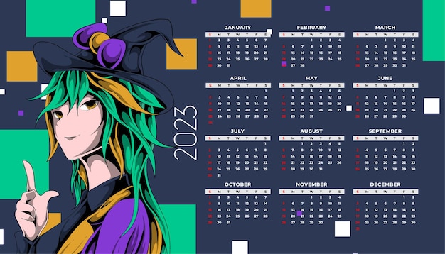 Modelo de calendário escolar de anime