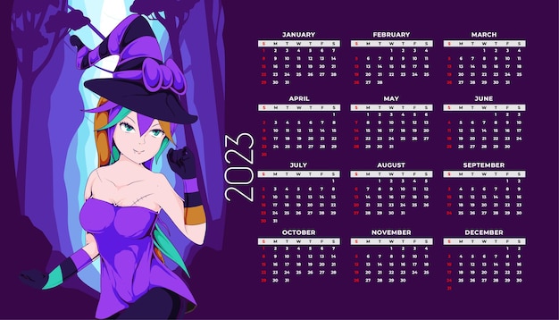 Modelo de design de calendário de anime 2023