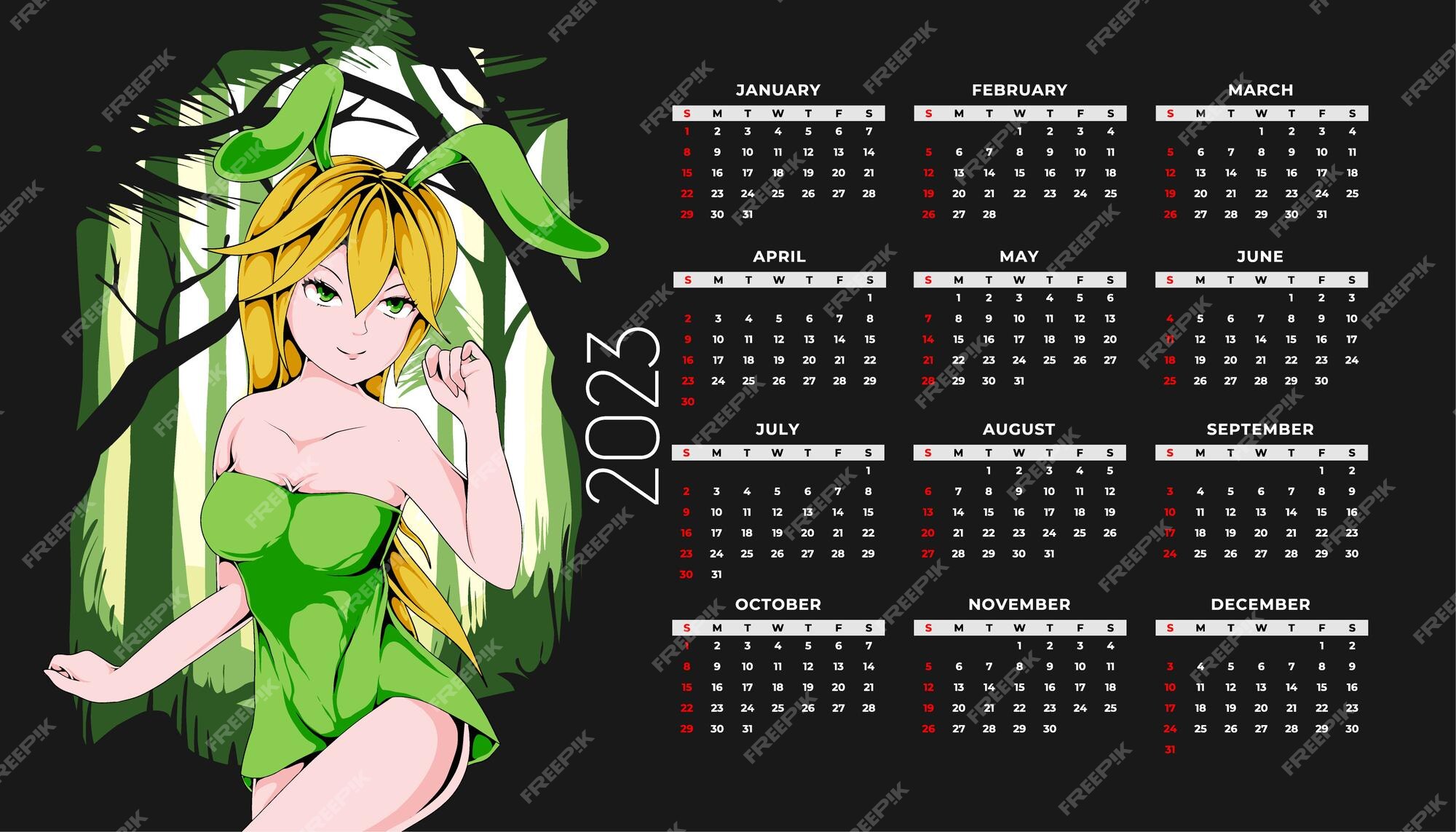 Modelo de design de calendário de anime 2023