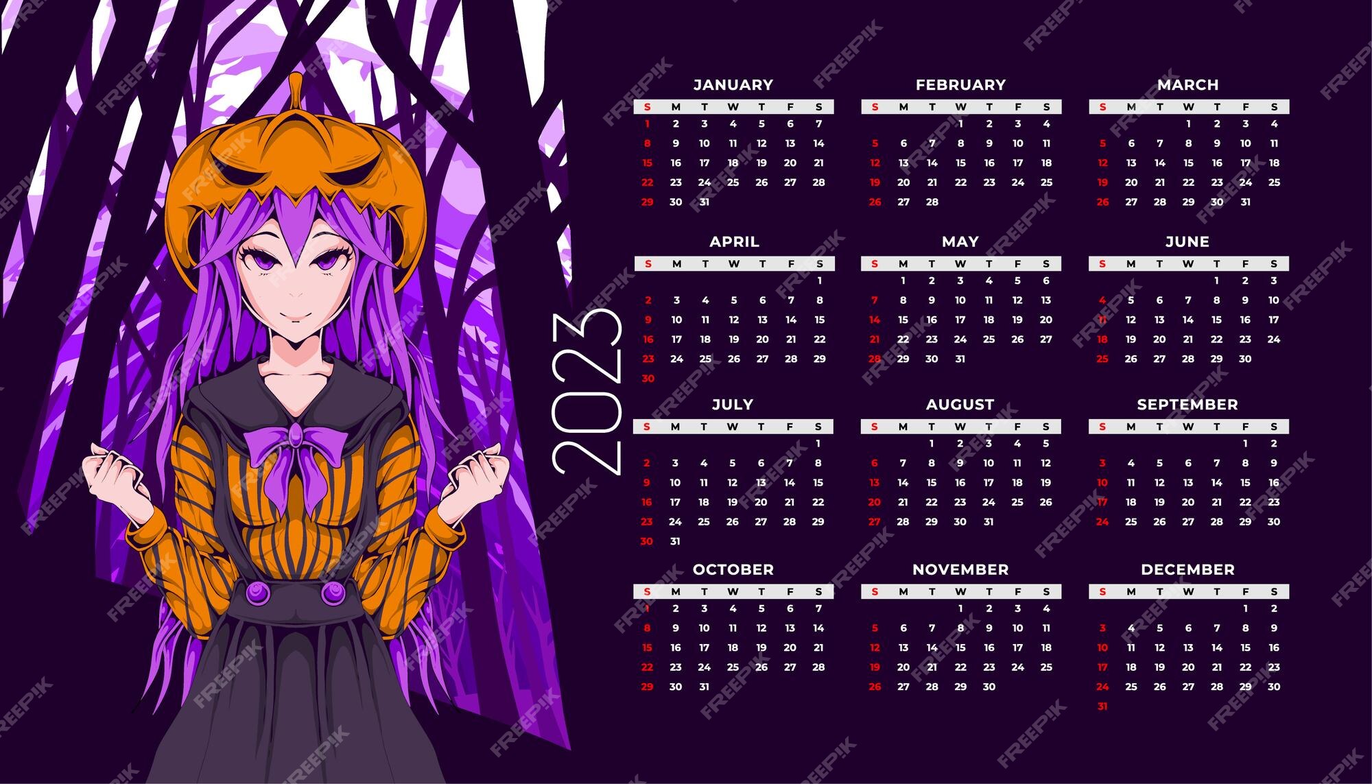 Modelo de design de calendário de anime 2023