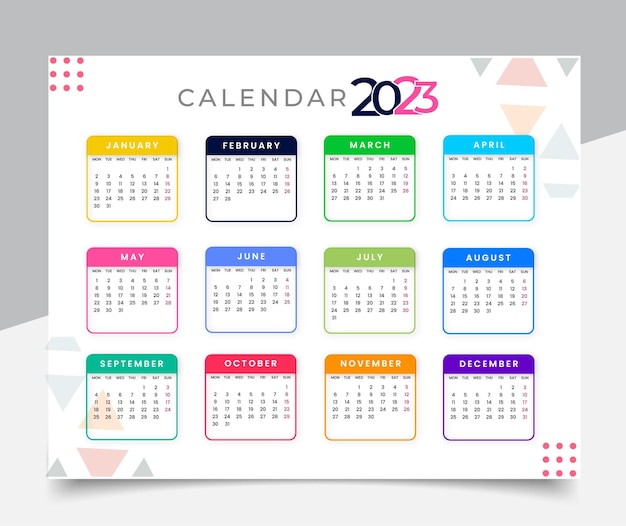 Modelo de design de calendário de ano novo plano 2023