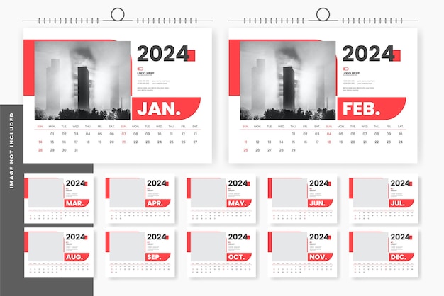 Vetor modelo de design de calendário de mesa abstrato moderno 2024