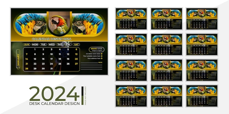 Vetor modelo de design de calendário de mesa moderno 2024
