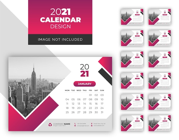 Vetor modelo de design de calendário de mesa para negócios 2021