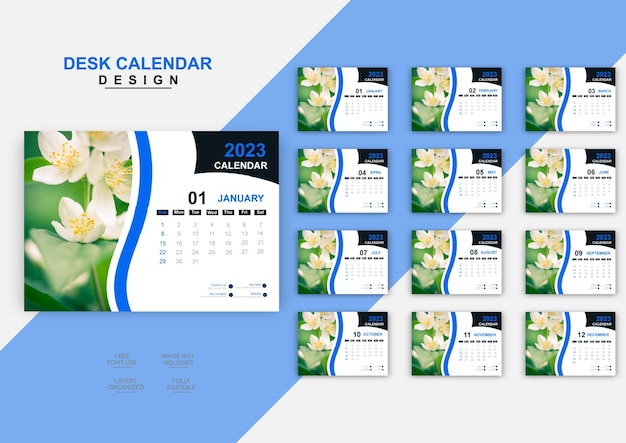 Modelo de design de calendário de mesa simples e criativo para o ano de 2023