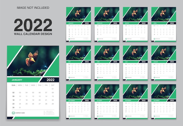 Modelo de design de calendário de parede 2022 ou planejador mensal