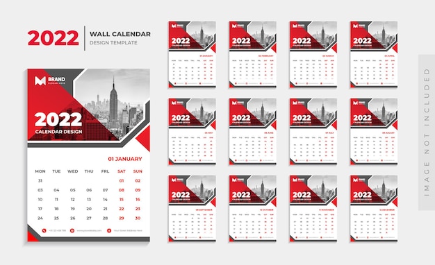 Modelo de design de calendário de parede 2022