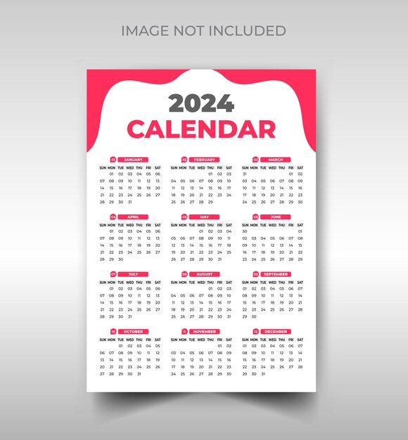 Modelo de design de calendário de parede de ano novo de 2024