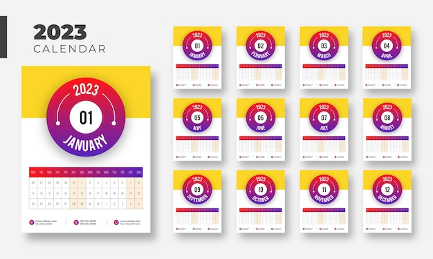 Modelo de design de calendário de parede de negócios para o ano novo 2023