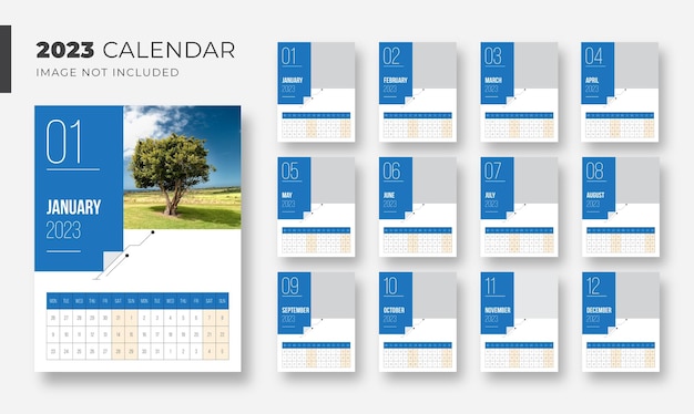 Modelo de design de calendário de parede de negócios para o ano novo 2023