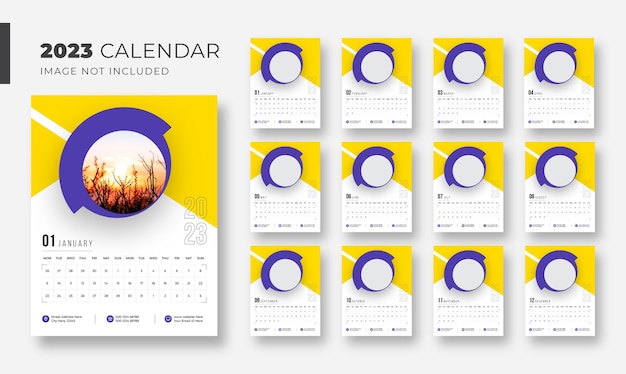 Modelo de design de calendário de parede de negócios para o ano novo 2023