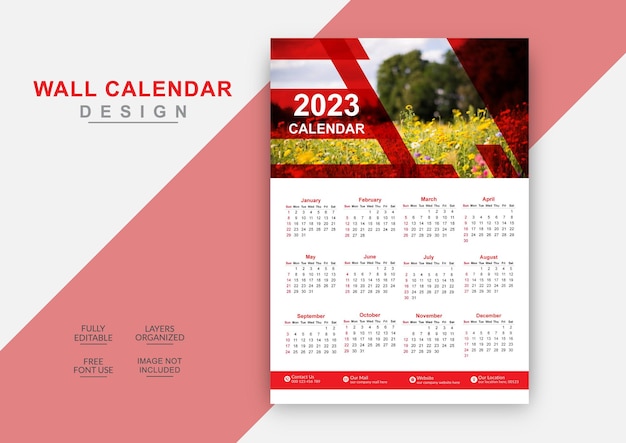 Modelo de design de calendário de parede de sinal moderno 2023