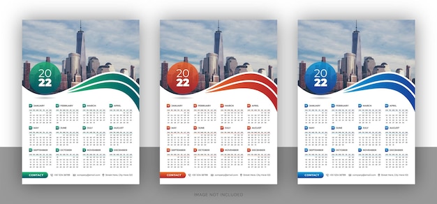 Modelo de design de calendário de parede empresarial colorido para o ano novo