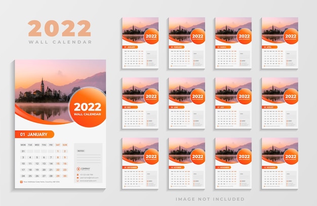 Modelo de design de calendário de parede moderno criativo laranja 2022