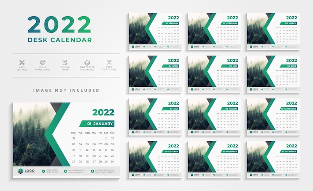 Modelo de design de calendário de parede verde limpo