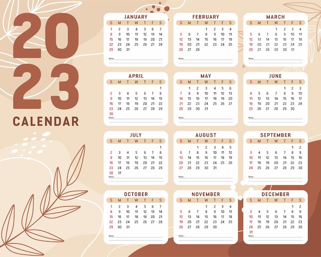 modelo de design de calendário simples 2023