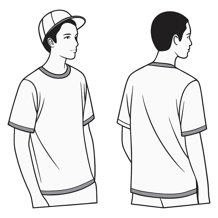 Vetor modelo de design de camiseta casual vista dianteira e traseira para maquete de ilustração de moda