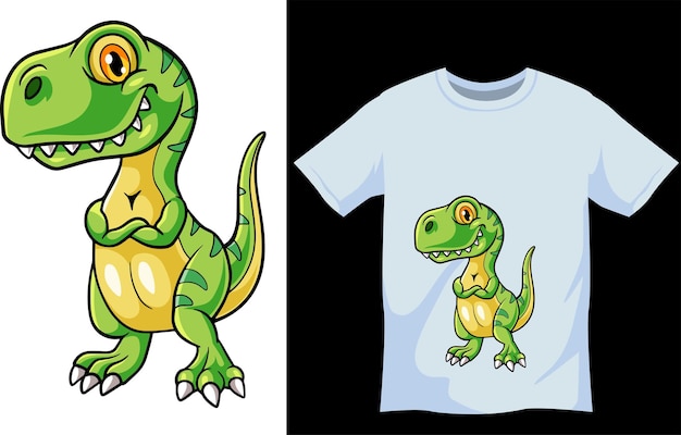 Vetor modelo de design de camiseta de dinossauro fofo