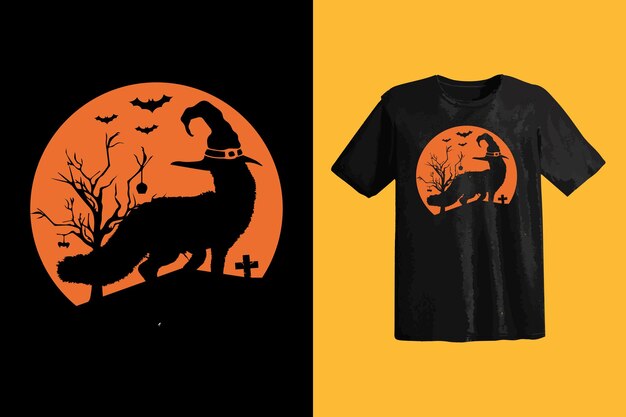 Modelo de design de camiseta de terror gráfico de raposa de dia de halloween