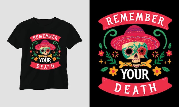Vetor modelo de design de camiseta dia de los muertos, dia dos mortos, festival mexicano