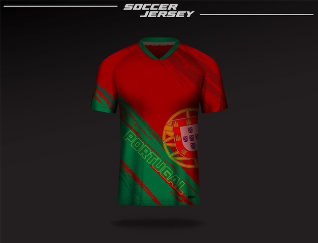 Vetor modelo de design de camiseta esportiva de camisa de futebol portugal 2
