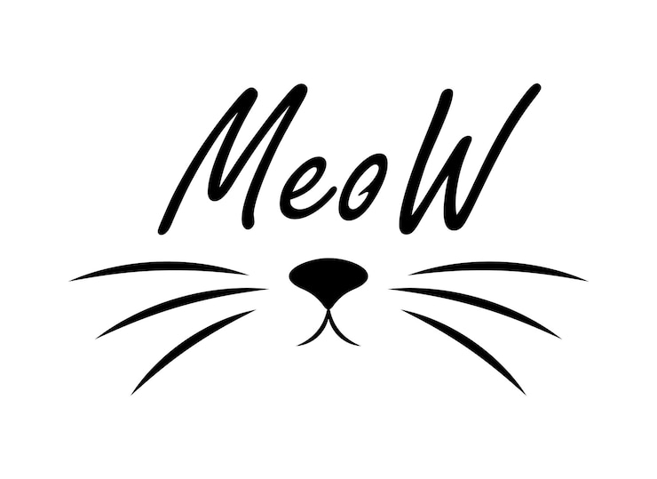 Modelo de design de camiseta simples de impressão de miado de gato arte de linha preta fofo animal divertido nariz de cabeça de gatinho e bigode de bigode Ilustração em vetor isolado gráfico simples doodle Cartaz de animal de estimação desenhado à mão