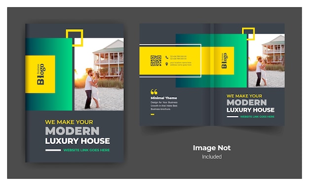 Modelo de design de capa de brochura de negócios imobiliários ou de construção tema de layout moderno colorido