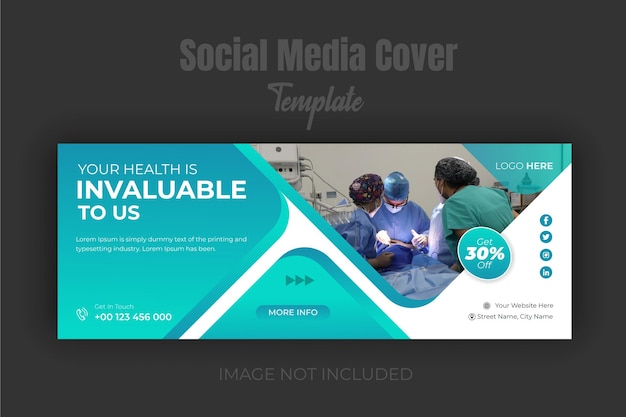 Vetor modelo de design de capa de facebook de hospital e saúde médica moderna