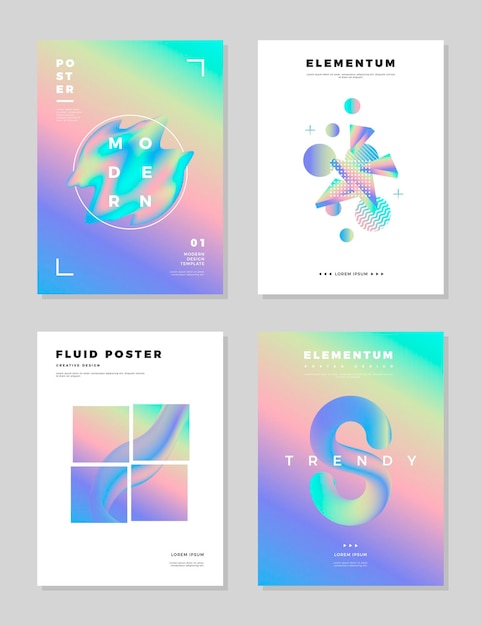 Modelo de design de capa de pôster abstrato moderno Efeito holográfico fluido na moda forma composição para folhetos banners folhetos e relatórios