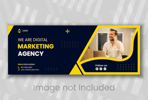Modelo de design de capa do Facebook para marketing em preto e amarelo