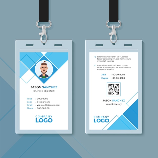 Modelo de Design de cartão de identificação geométrica azul simples