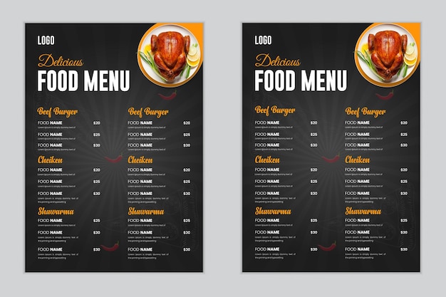 modelo de design de cartão de menu de restaurante moderno