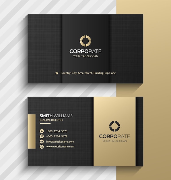 Modelo de design de cartão de visita luxuoso em preto e dourado