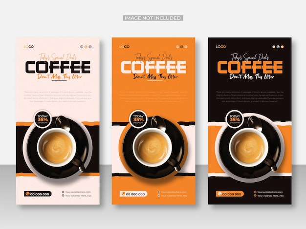 Modelo de design de cartão ou folheto de venda de café delicioso