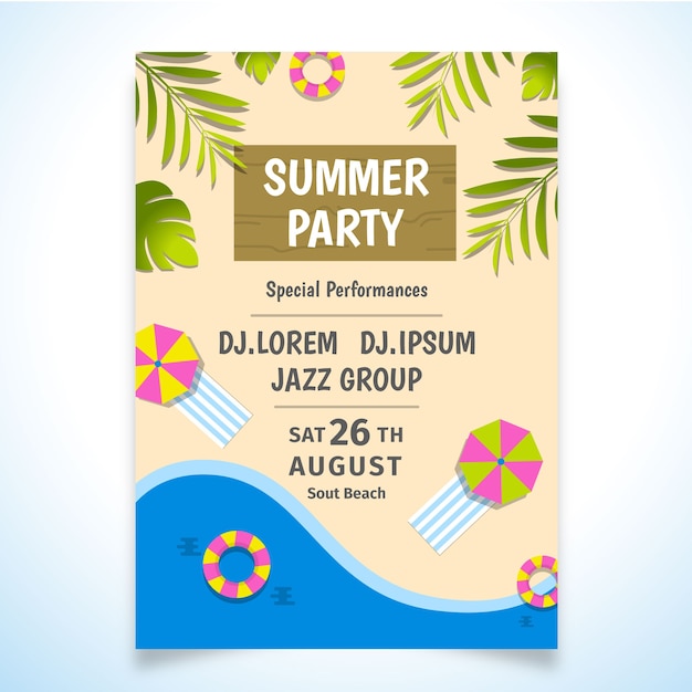 modelo de design de cartaz de festa de praia verão