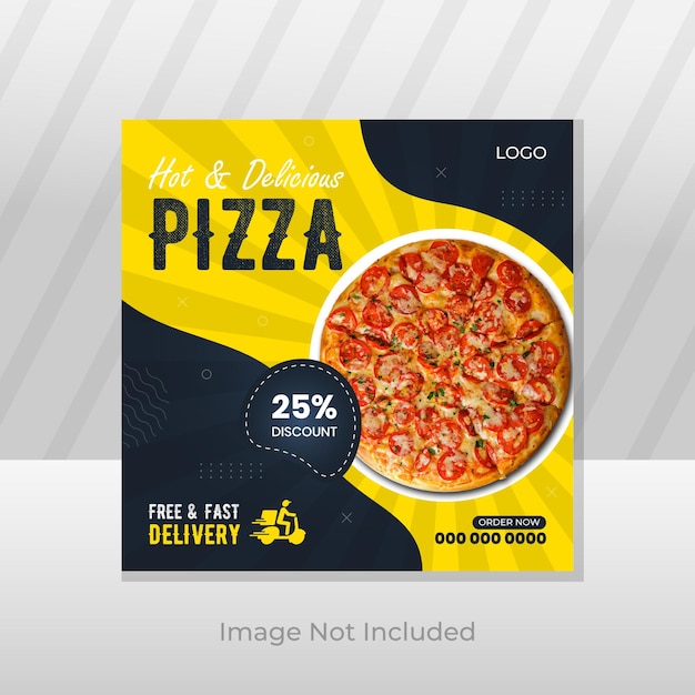 Vetor modelo de design de cartaz de mídia social de pizza quente e deliciosa