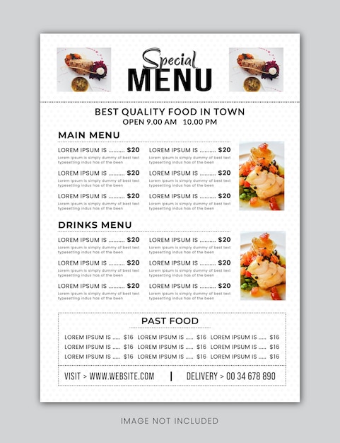 modelo de design de cartaz e panfleto de cardápio de restaurantes