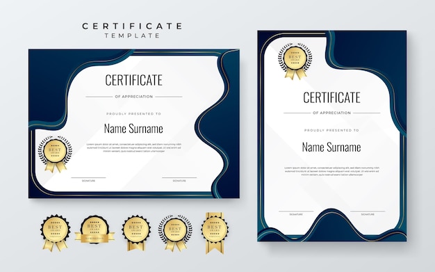 Modelo de design de certificado branco e azul criativo totalmente editável simples