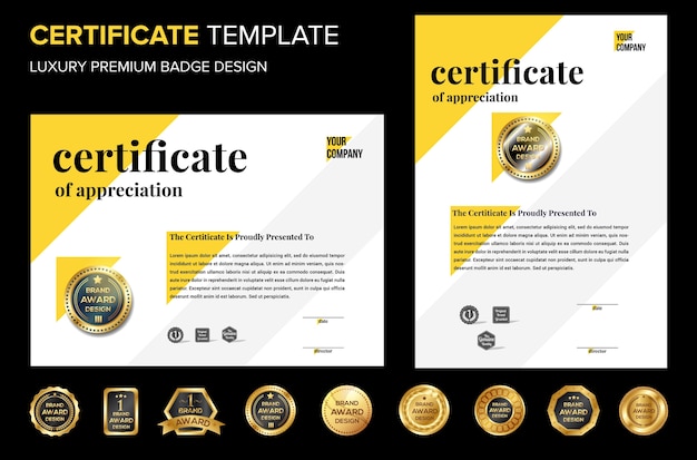 Vetor modelo de design de certificado com distintivo