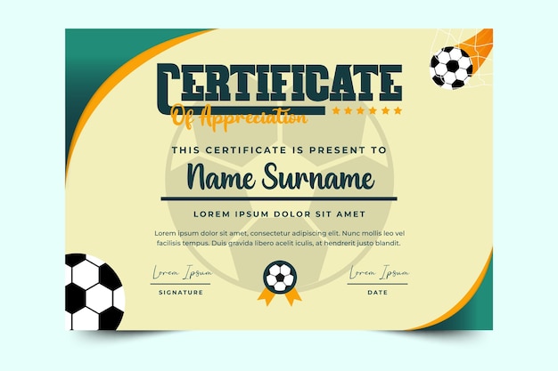 Certificado de conquista no jogo de futebol de futebol